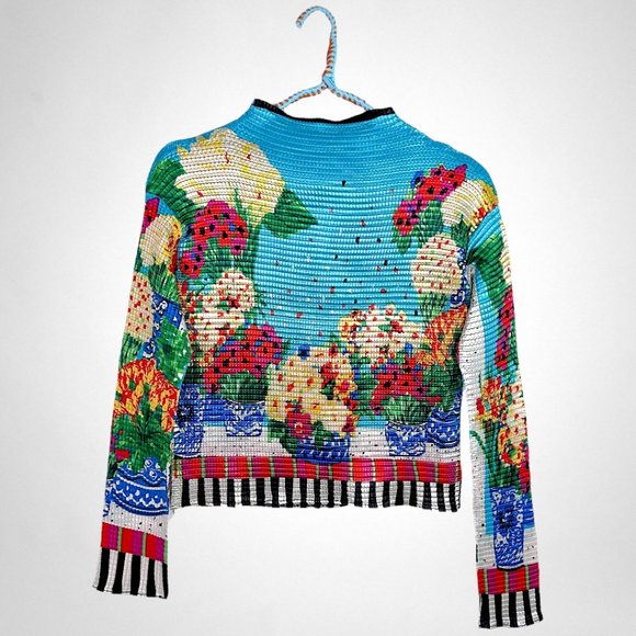 Floral Window Printed Issey Miyake Inspired Plissé Pleated Top - Picture 1 of 15